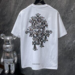 CH White Short-Sleeved Shirt With Overlapping Colorful Embroidery And A Crew Nec